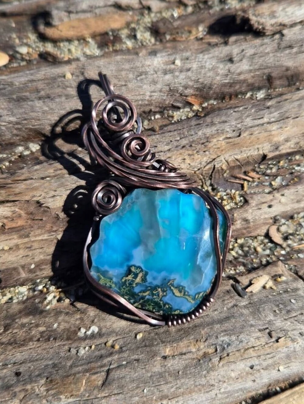 Seashell Shaped Moss Agate Aurora Doublet Pendant